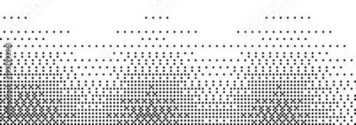 Bitmap dither pixel with wave gradient effect. Black and white bit texture background—abstract halftone 8-bit computer retro Y2K screen wallpaper—wide pixel art digital vintage vector illustration.
