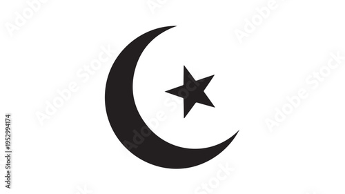 Islamic crescent moon and star symbol silhouette vector
