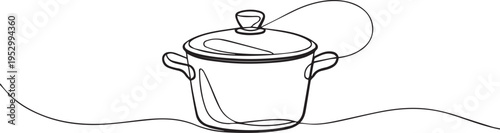 Minimalist cooking pot with lid continuous line art vector illustration