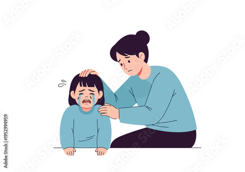 Woman Comforting Crying Child with Love.