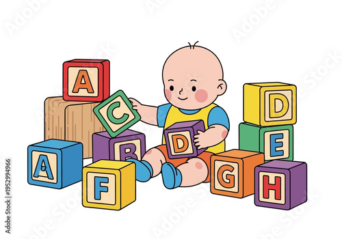 Baby Playing with Alphabet Blocks.