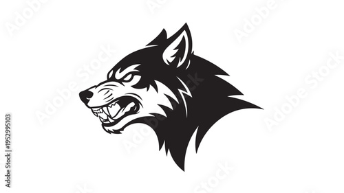 Angry wolf head silhouette, wild predator mascot vector icon