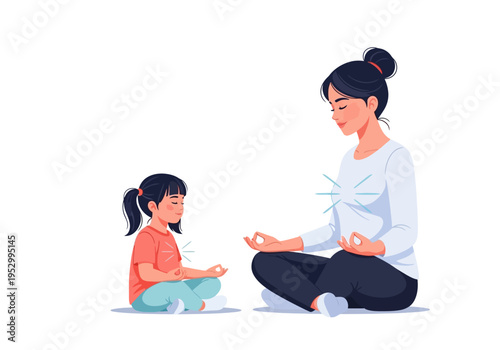 Woman and Girl Meditating Together Serene.