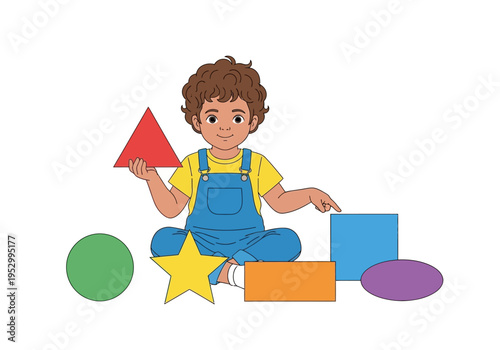Young Boy Playing with Colored Shapes.