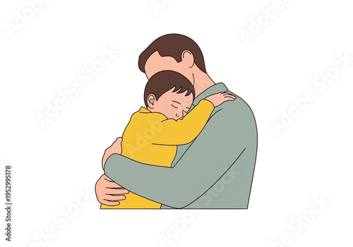 Father Hugging Son Tender Moment Illustration.