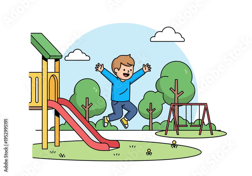 Happy Boy Playing on Playground Equipment.