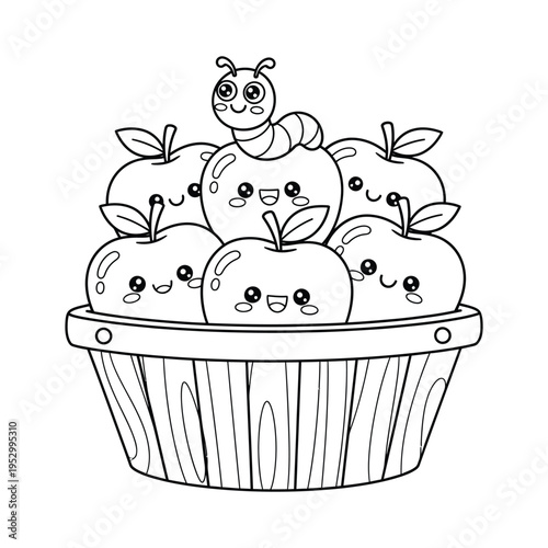 Cute Cupcake with Fruits Kawaii Style Line Art Coloring Page Illustration