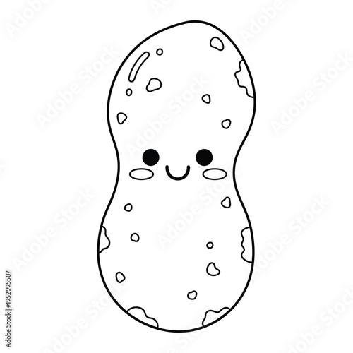 Cute Peanut Character Cartoon Kawaii Style Line Art Illustration