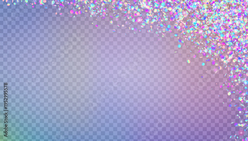 Holographic Glitter. Blue Glitch Confetti And Purple Neon Tinsel. Abstract Birthday Background. Vector Banner Of Iridescent Elements And Firecracker. Pink Holographic Glitter