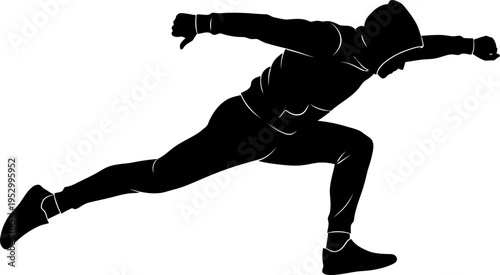 Silhouette of a man in a hoodie in a dynamic running position, a powerful and agile athlete for sport, fitness, or action concept vector illustration