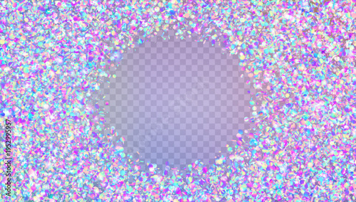 Holographic Glitter. Pink Glitch Tinsel And Blue Carnival Confetti. Abstract Birthday Background. Sparkling Celebration With Foil Texture And Glare. Purple Holographic Glitter