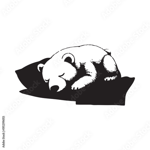 A cute little bear cub is peacefully sleeping on a comfortable pillow.
