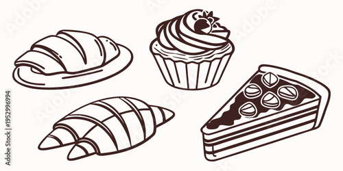 Assorted baked goods croissant cupcake pastry bakery