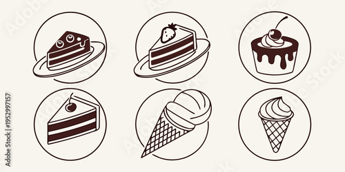 Brown line of desserts in circles cake ice cream line brown food