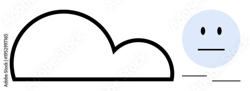 Data storage, cloud services, emotions, communication, minimalism, digital platforms. Simplistic cloud shape with a neutral face beside it. Data storage and cloud services conceptualized