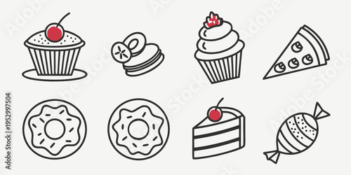 Black and white of various desserts cupcakes muffins cookies