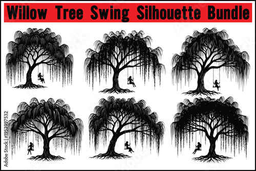 Willow Tree Silhouette Bundle Collection Nature Vector Set