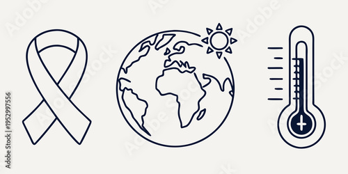 Climate change awareness ribbon globe thermometer