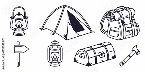 Camping gear and accessories tent lantern backpack