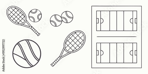 Tennis including rackets, balls, and court sports