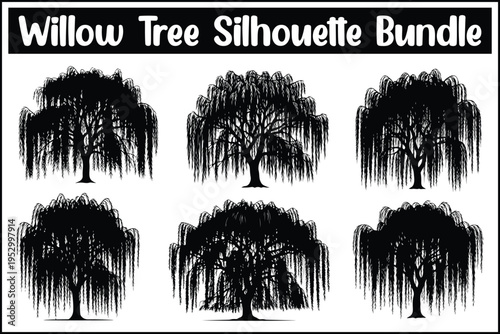 Willow Tree Silhouette Bundle Collection Nature Vector Set