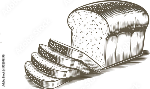 Loaf of sliced bread vector, hand drawn sketch illustration for traditional bakery and food design