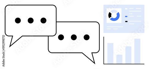 Communication concept. Communication integrates data sharing through charts, chat bubbles, and insights. Communication facilitates teamwork, analysis, and digital marketing. Ideal for business