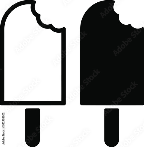 Wallpaper Mural Ice cream popsicle illustration, two popsicles, left line art, right solid black, bite mark, clean vector style, modern minimalist design, white background Torontodigital.ca
