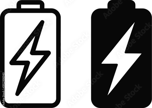 Wallpaper Mural Battery icons, set of two, side-by-side design, black and white, rectangular outlines, lightning bolt symbol, minimalist modern illustration, white background Torontodigital.ca