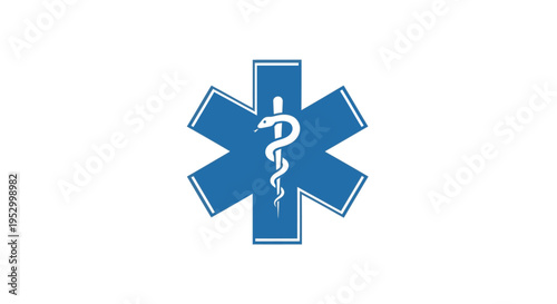 Blue Star of Life symbol, representing emergency medical services, healthcare, medicine, first aid, and ambulance paramedic care.