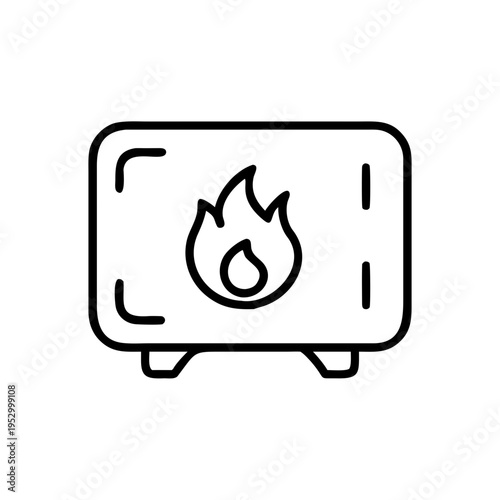 Microwave oven icon, flame symbol, cooking appliance, kitchenware