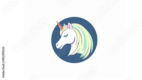 Cute Unicorn Head Logo Flat Vector Illustration