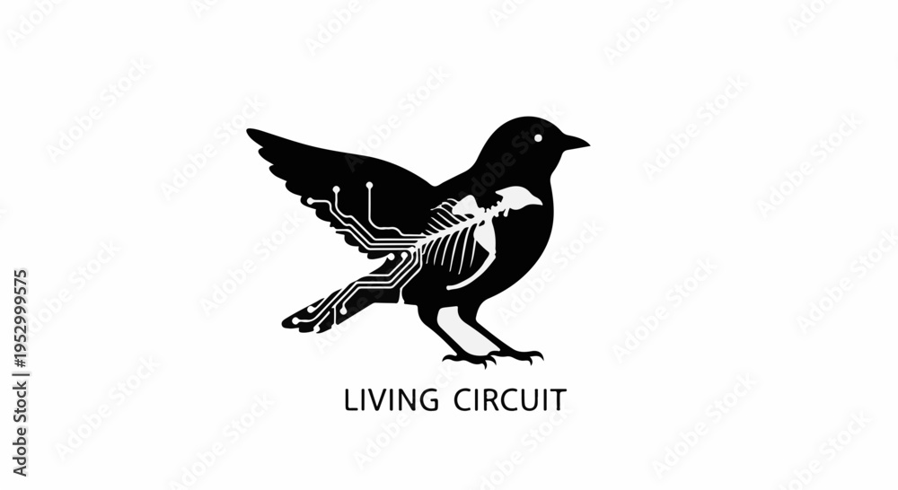 Obraz premium Innovative concept of a bird with internal electronic circuitry, symbolizing technology and nature fusion.