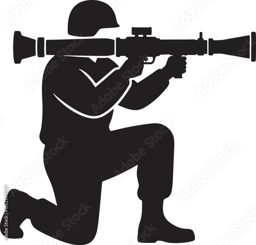 Tactical Soldier Aiming with Sniper Rifle Silhouette Illustration