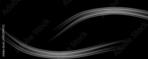 Sleek black background with dynamic silver gray swoosh lines, ideal for automotive racing themes, speed concepts, and high-tech wallpaper.