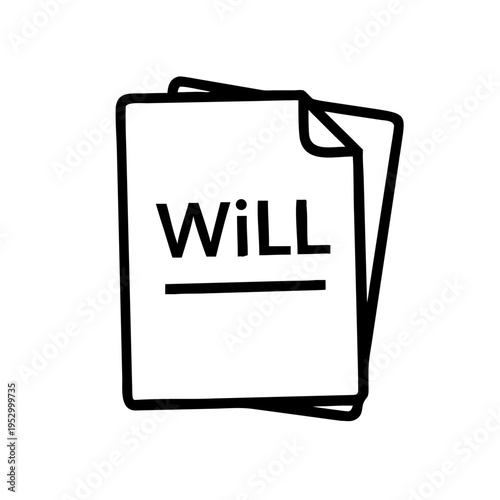 Last will and testament document icon, legal paper with text, black and white line art svg for estate planning and inheritance law