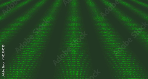 Triptych Binary Streams - Symmetric Data Columns and Digital Information Voids. Perspective.