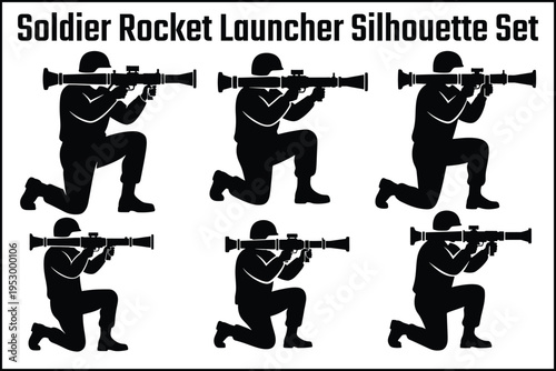 Tactical Soldier Aiming with Sniper Rifle Silhouette Set