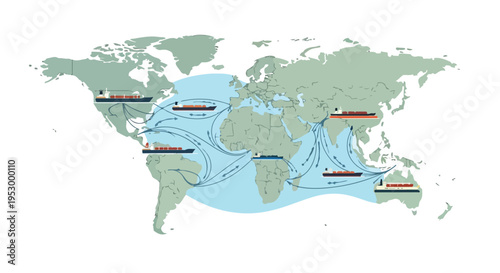 Flat 2D illustration of a world map showing major shipping routes and oil transportation paths on a simple background.
