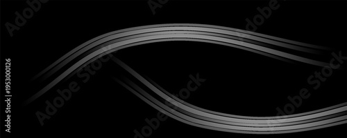 Abstract digital art featuring smooth silver gray waves on a pitch-black background, conveying a sense of speed, energy, and innovation.