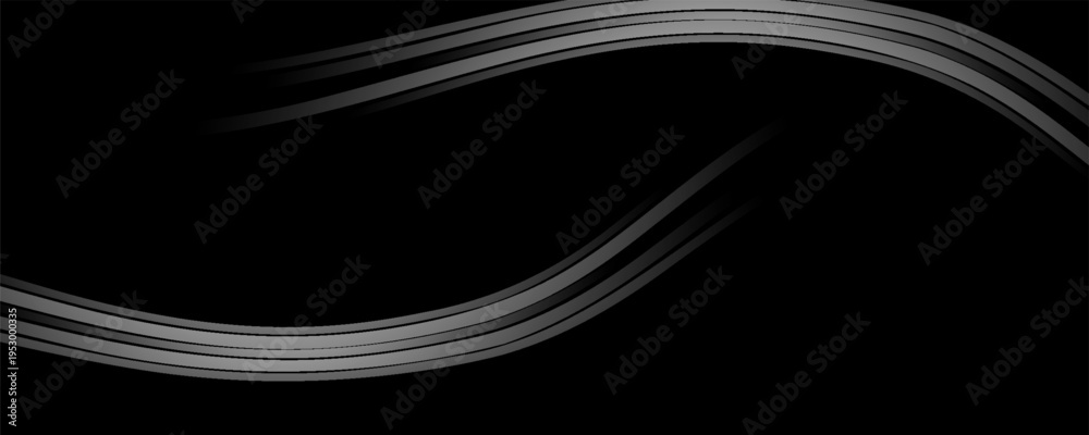 Fototapeta premium Luxury Black Background with Silver Wave Lines