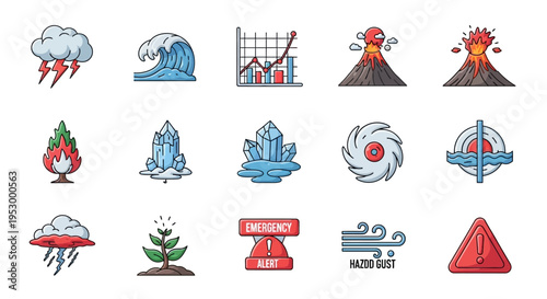 Collection of Natural Disaster Icons and Symbols.