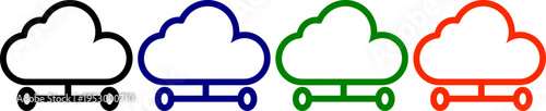 Cloud computing network connection icons with wheels black blue green orange for technology