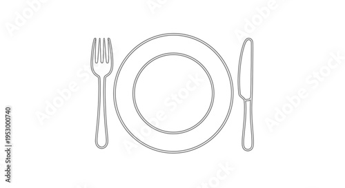 Simple Line Drawing of Dinner Plate Setting.