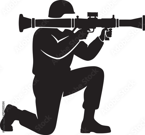 Tactical Soldier Aiming with Sniper Rifle Silhouette Illustration