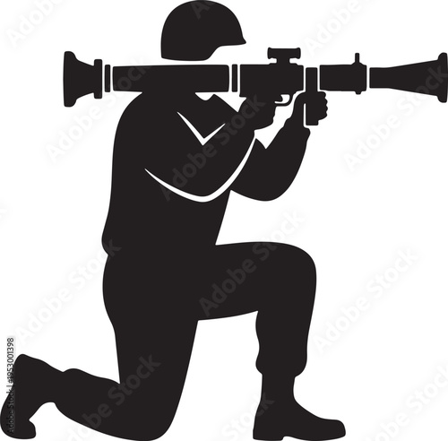 Tactical Soldier Aiming with Sniper Rifle Silhouette Illustration