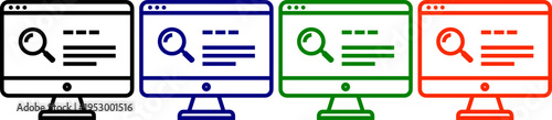 Computer screen with search icon and browser window in multiple colors