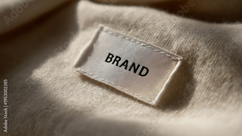 Wallpaper Mural Close-up View of a Clothing Label Sewn onto a Soft, Light-Colored Fabric, Showcasing Texture and Material Quality in Natural Light Torontodigital.ca