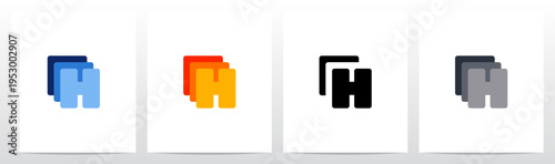 Squares Rounded Corners Stack Layers Initial Letter Logo Design H