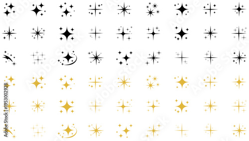 Sparkle star icon set vector. Sparkle icons, star icons, twinkle stars, shine symbols, glitter stars, starburst shapes, light sparkles. Isolated icons for decoration, logo, design elements.